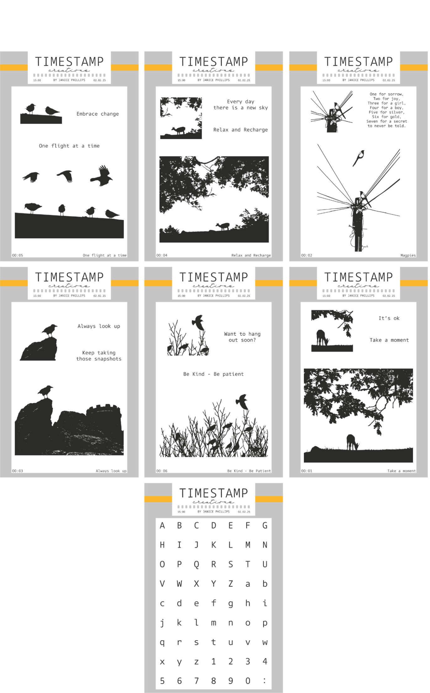 Timestamp Creations by Janice Phillips- Out & About Complete A6 Stamp Collection