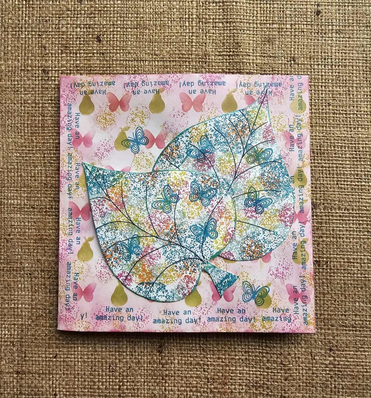 Decorative card with butterfly design and text on a textured brown background