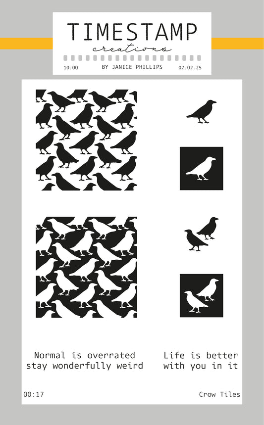 stamp set showing 6 stamps with crows