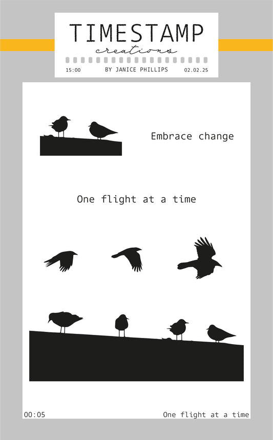Birds in flight and sat together on a roof