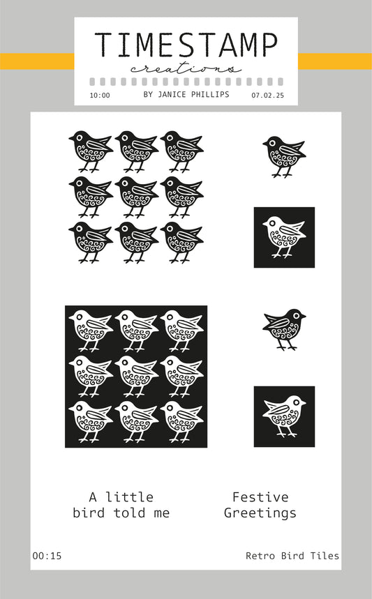 Retro Bird A6 Stamp Set original designs by Janice Phillips