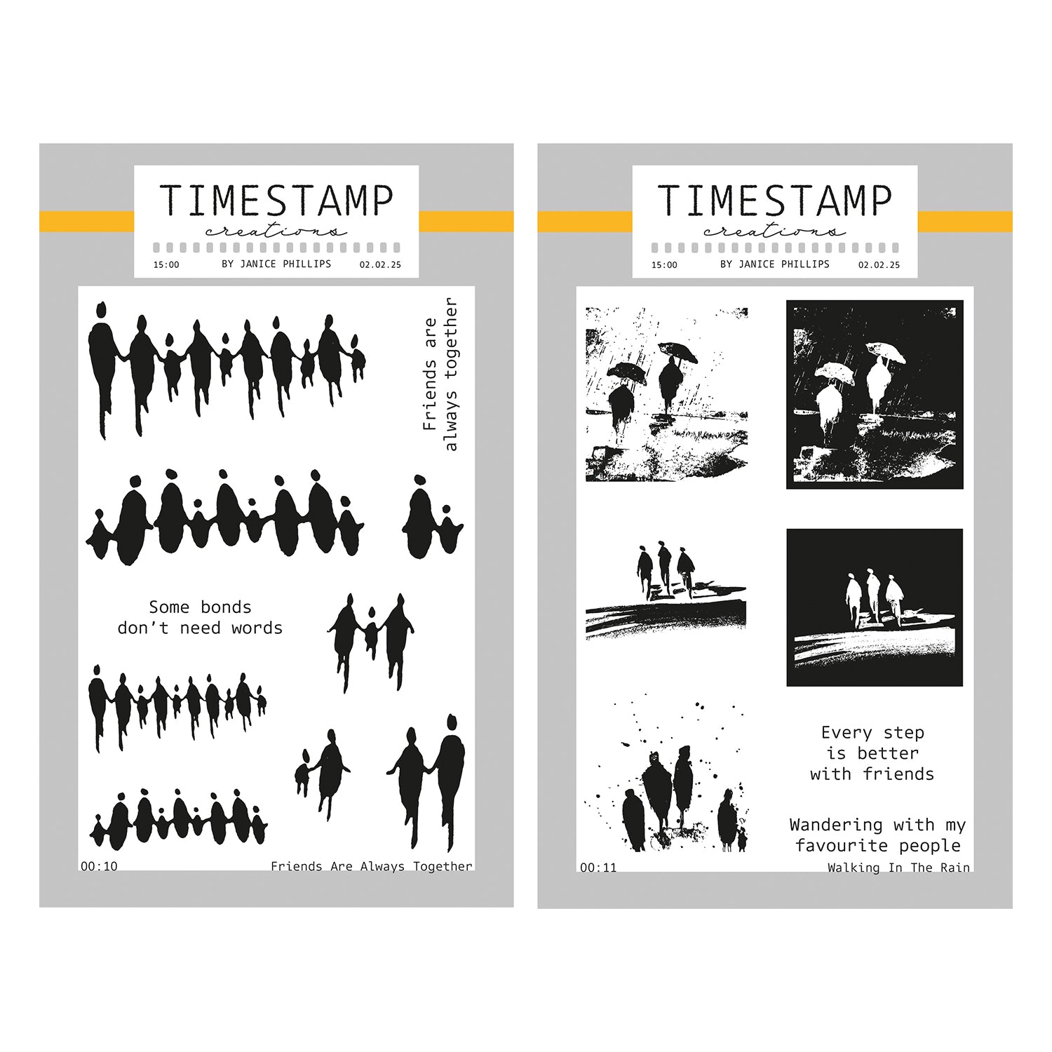 Hand Drawn Arty A6 Stamps all original designs by Janice Phillips