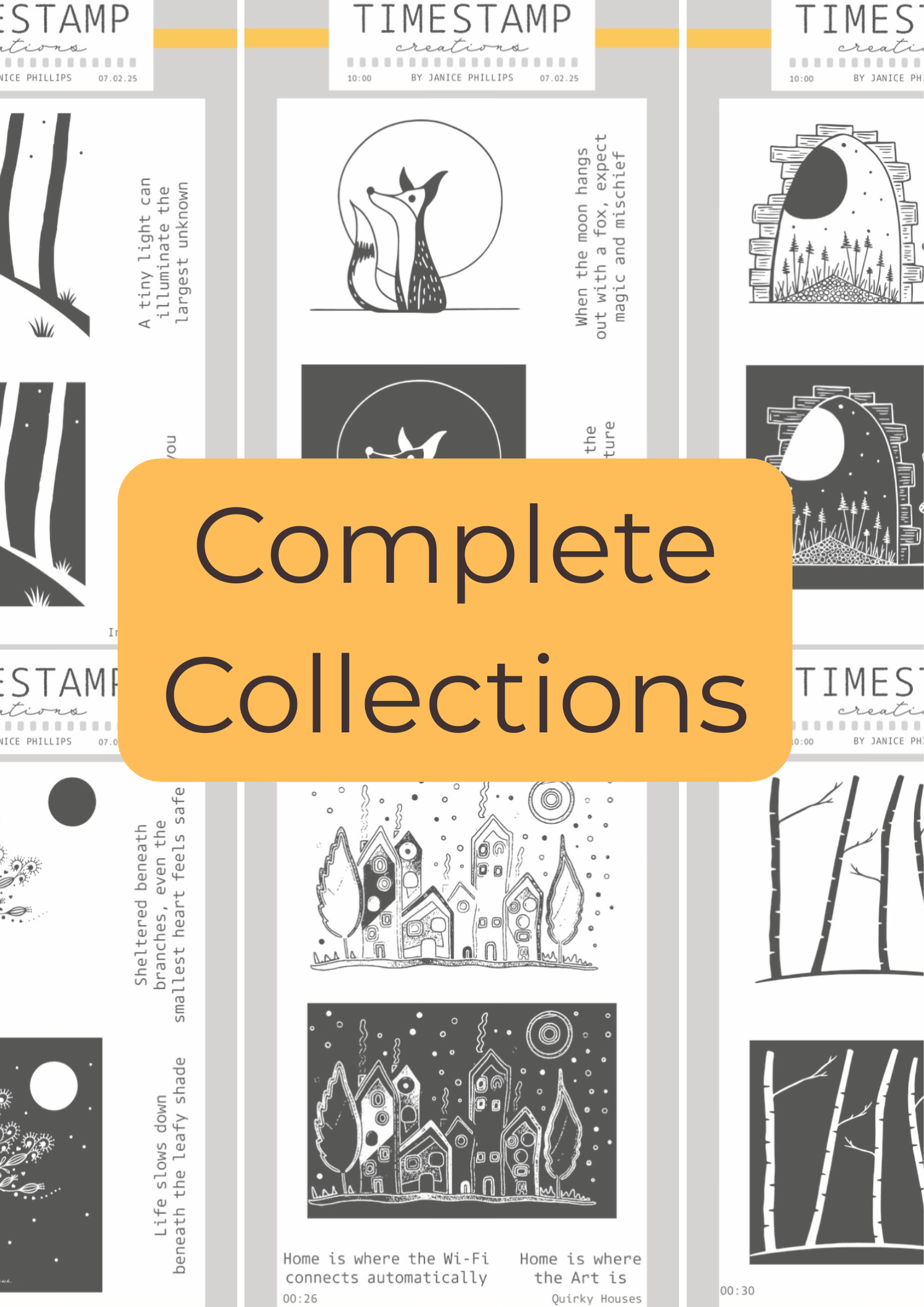 six stamp sets with title