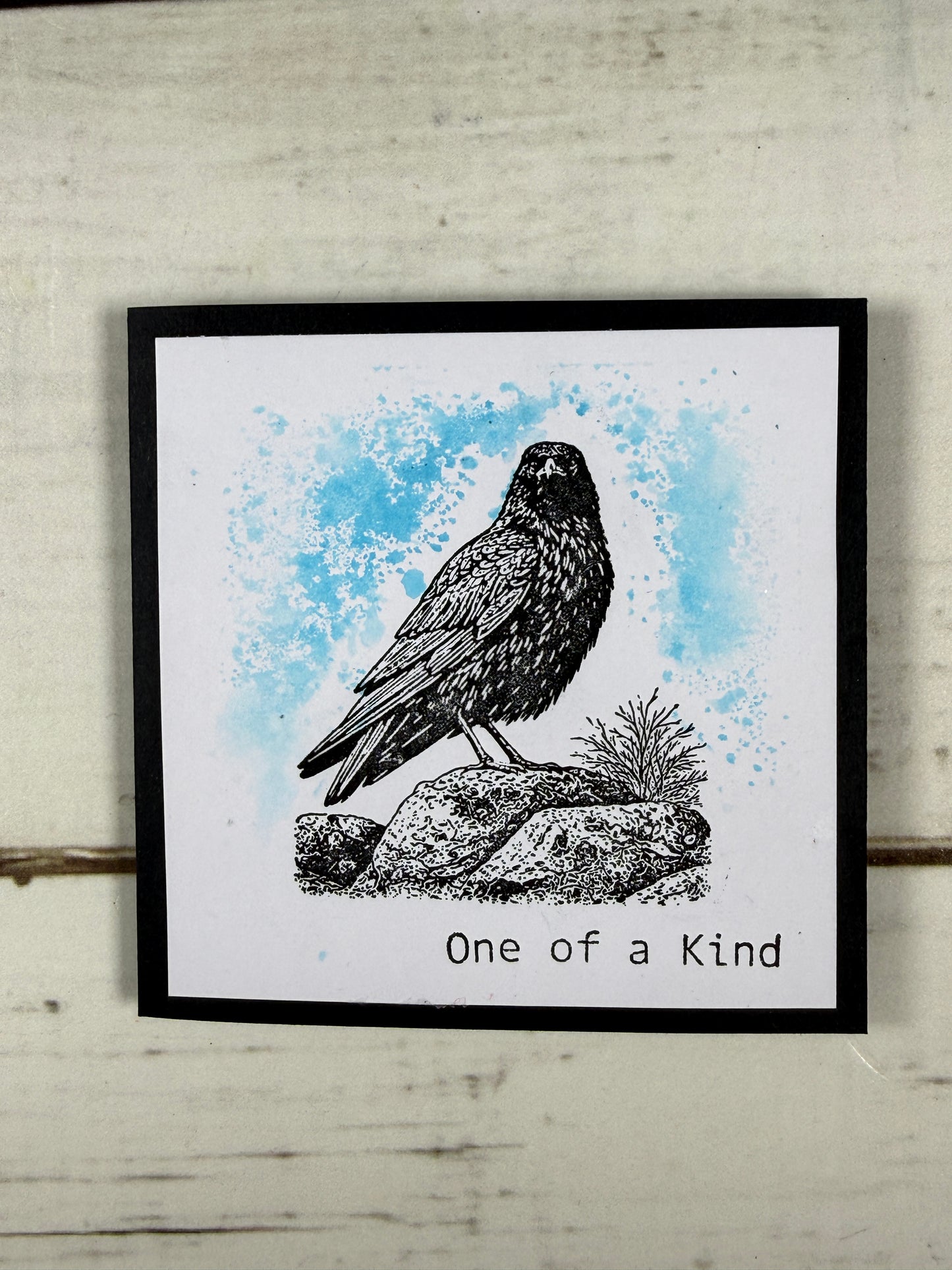 Framed artwork of a bird and nest with 'One of a Kind' text on a textured wall.