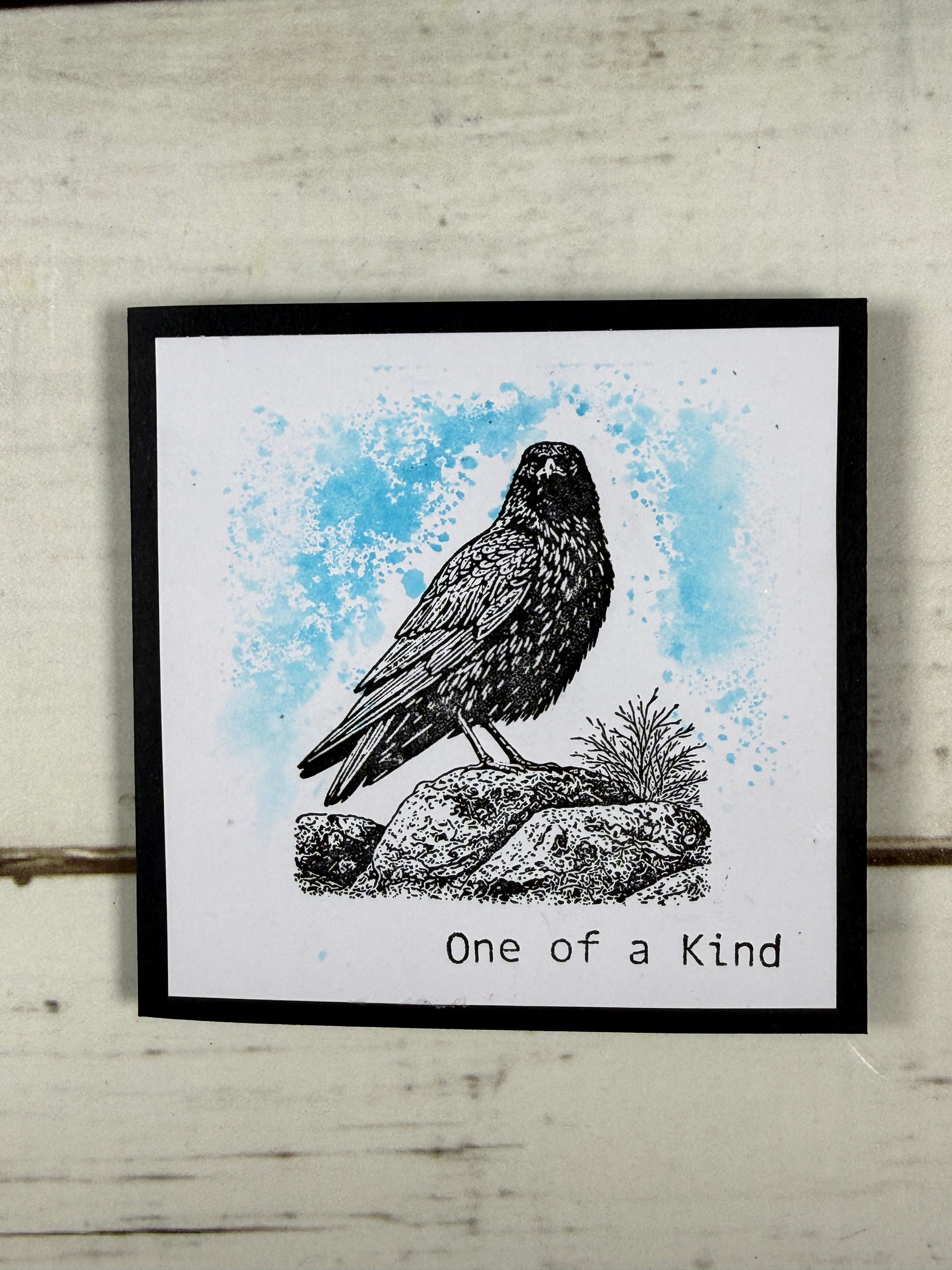 Framed artwork of a bird and nest with 'One of a Kind' text on a textured wall.