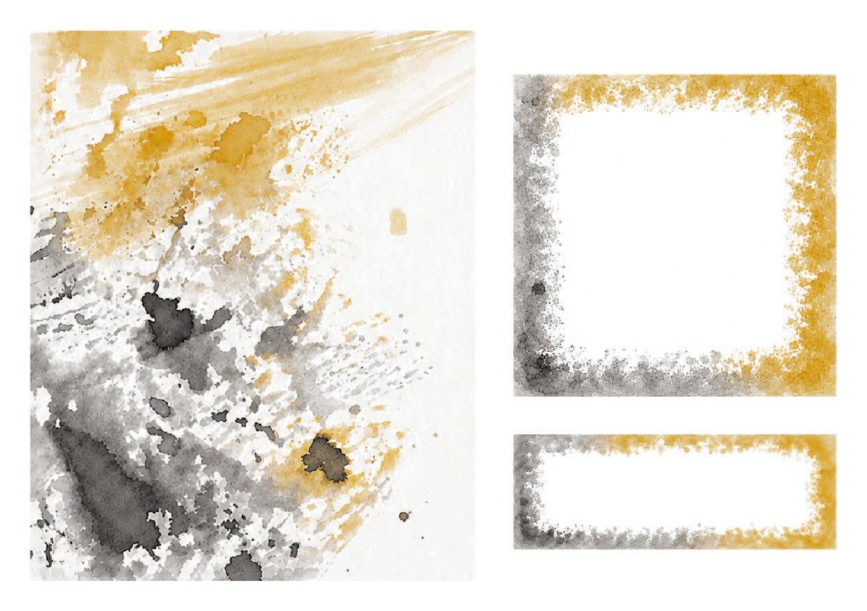 Abstract design with yellow, gray, and black colors on a white background
