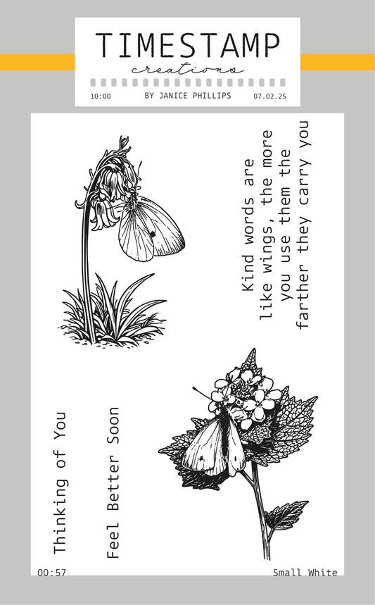 Clear stamp set with botanical illustrations and inspirational quote on a light gray background