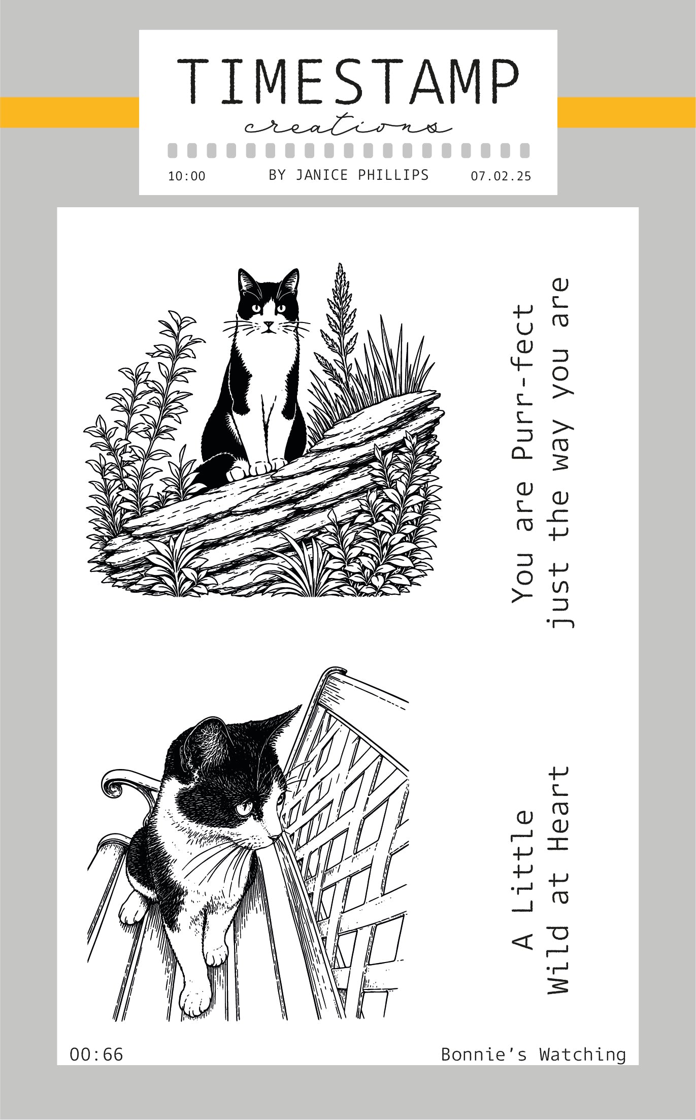 Two black and white illustrations of a cat and a dog with text on a light gray background.