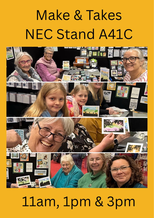 flyer showing happy people at a craft show with times to join in