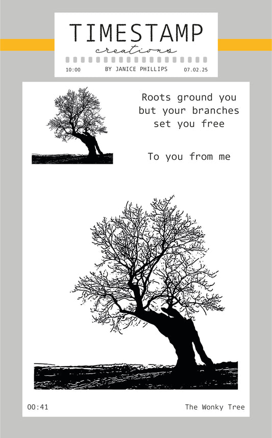 Silhouette of a tree with a quote on a light gray background, featuring 'Timestamp Creations' branding.