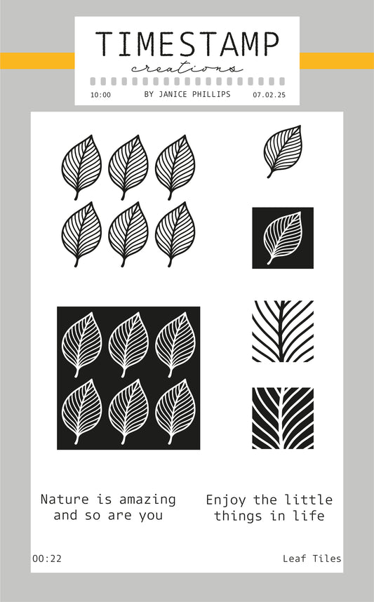 Set of leaf-themed stamps with a motivational quote on a light gray background