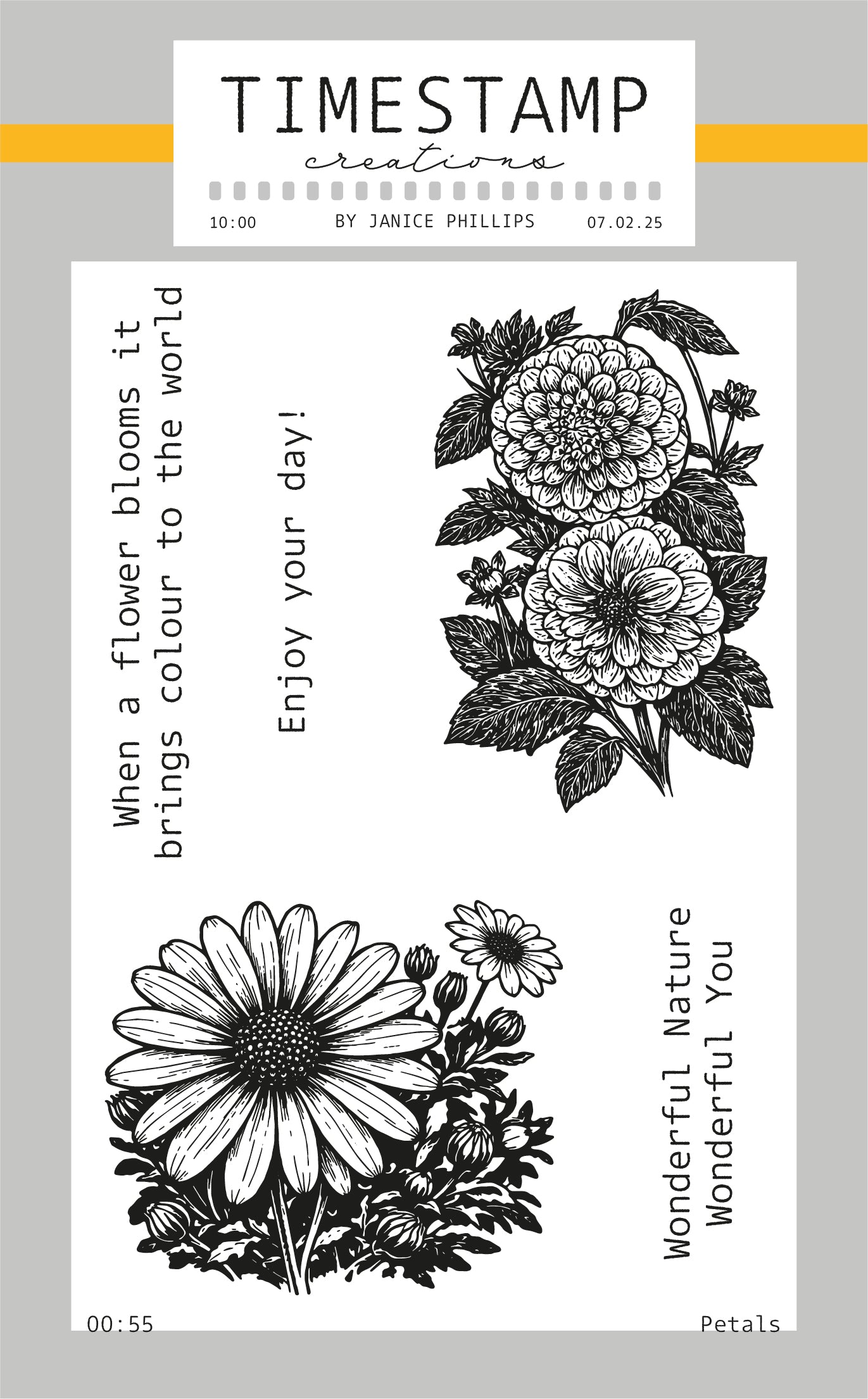 Floral design with text on a light gray background