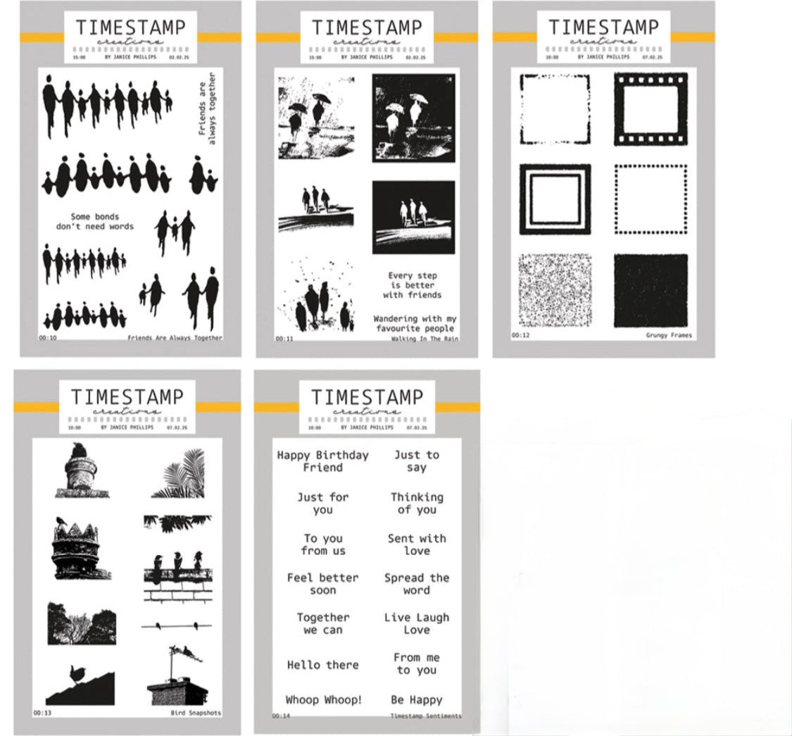 Image showing various stamp sets with bird and people images in silhouette