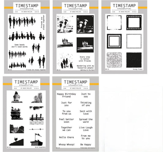 Image showing various stamp sets with bird and people images in silhouette