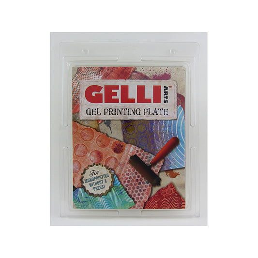 Gelli Arts gel printing plate with a brush on a white background