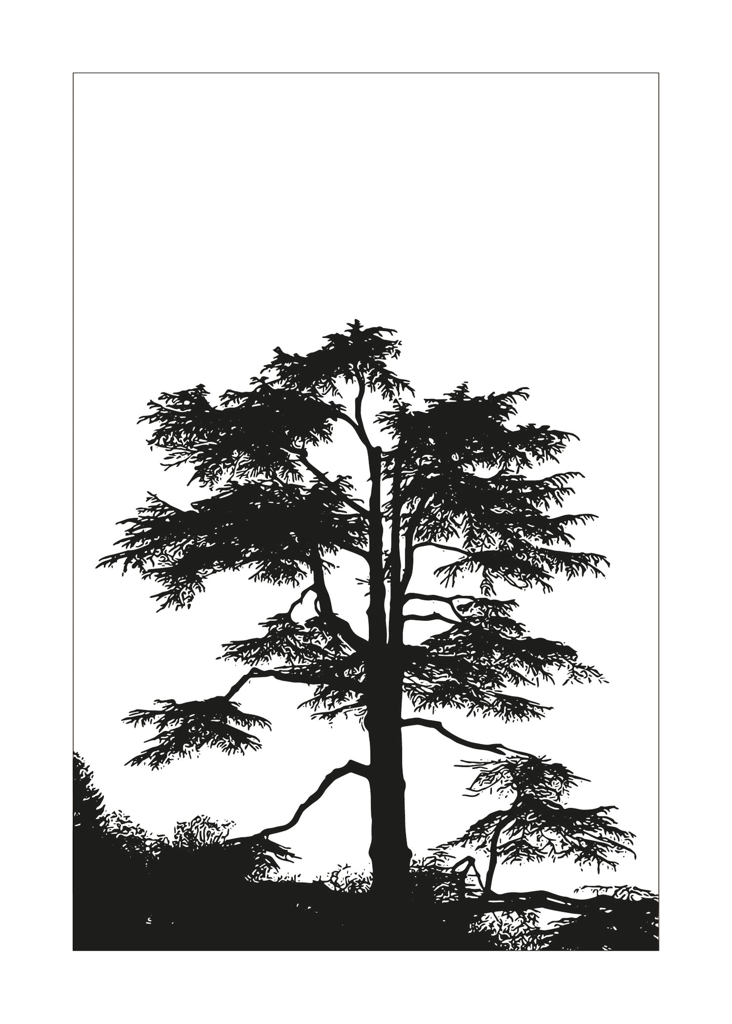 Black silhouette of a tree on a white background