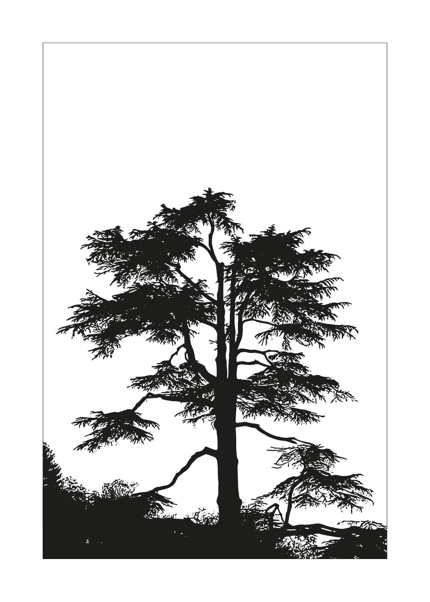 Black silhouette of a tree on a white background