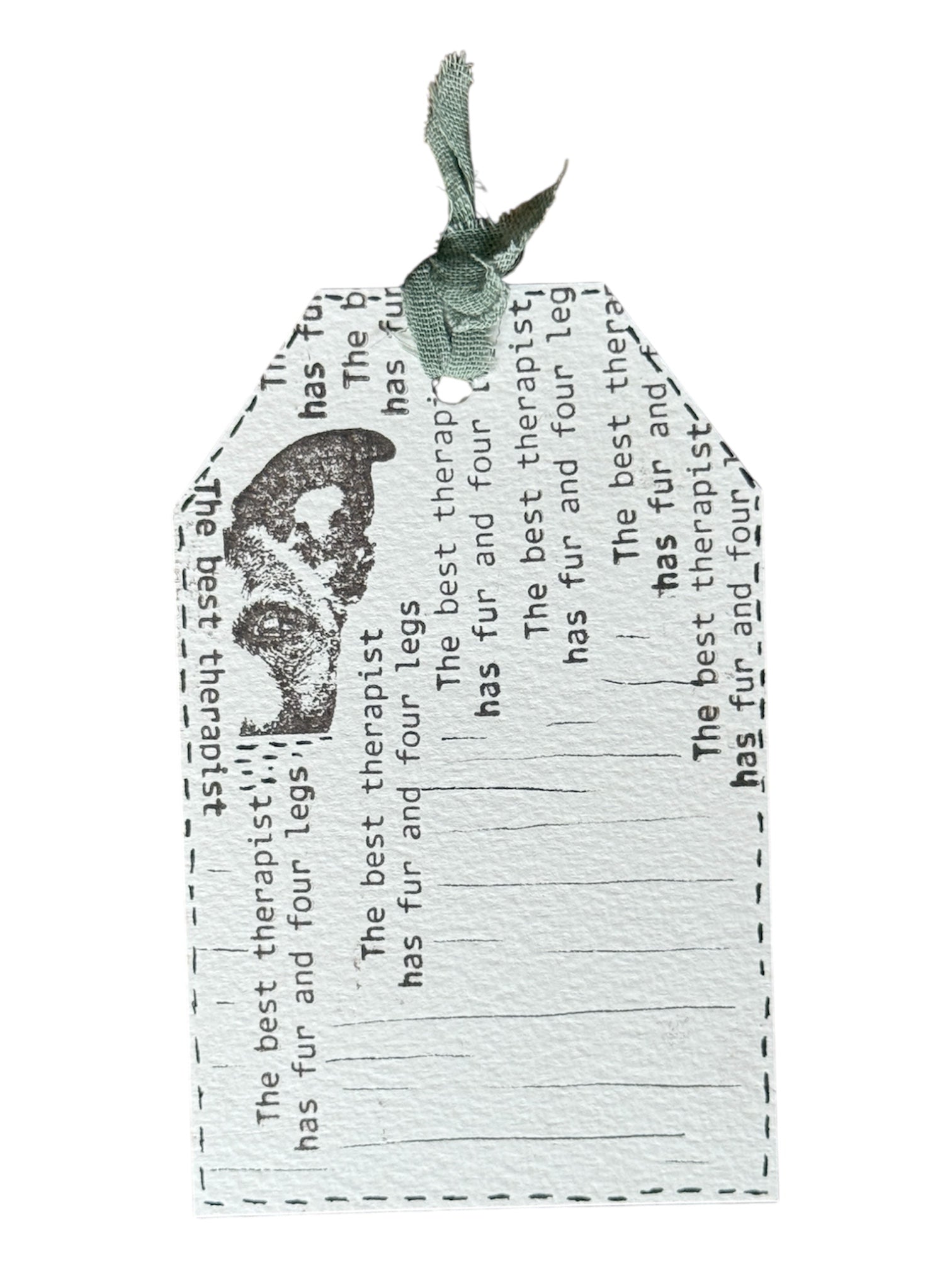 Dog and text on a tag