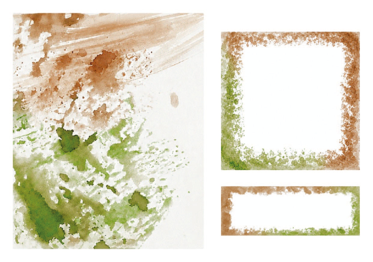 Abstract art with green and brown colors on a white background